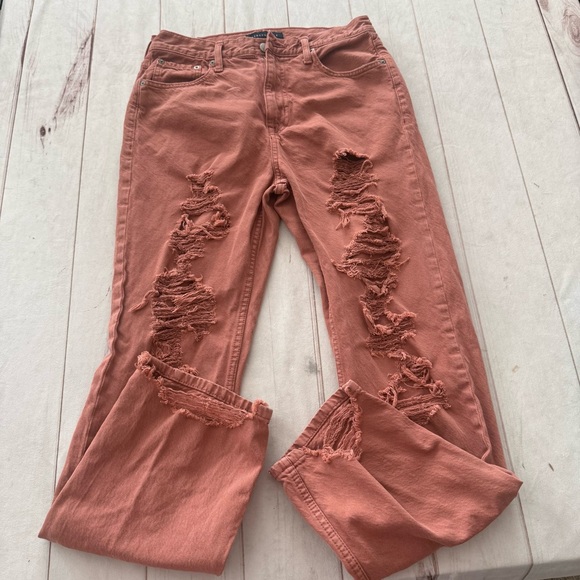 Aeropostale 90s Baggy Jeans Women's 8R Red Denim Distressed Y2K Straight Pants - Picture 1 of 15